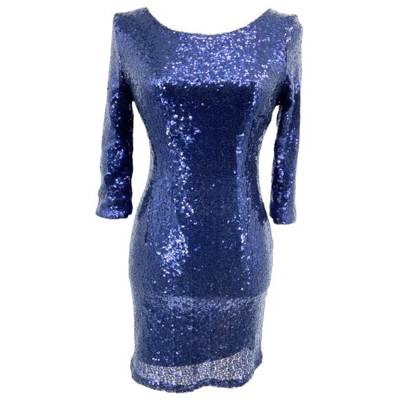 Lulus Delightful Ways Sequin Mini Dress Navy Blue Size Small EUC - Picture 1 of 7